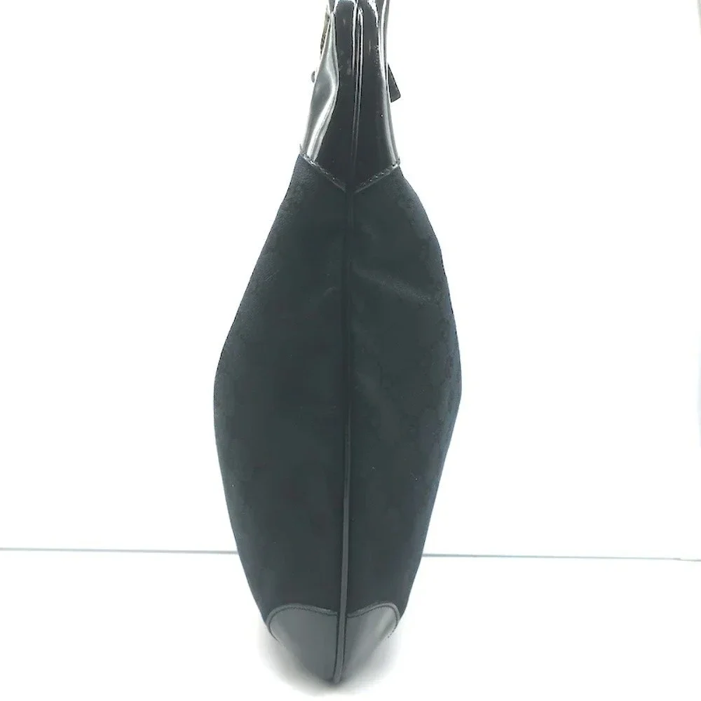 Gucci Monogram Hobo Black Patent Leather-Trim Canvas Medium Shoulder Bag - Picture 5 of 12